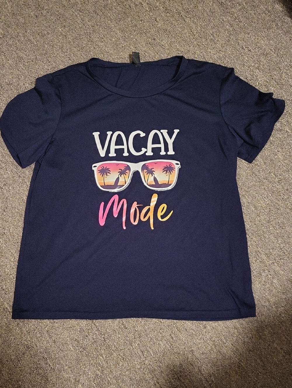 SHEIN Navy 'Vacay Mode' Graphic Tee with Sunset Shades